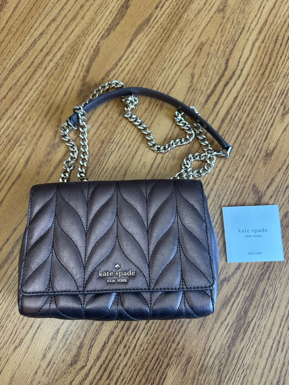 kate spade Natalia Sm Flap Quilted Metallic purple/brown Crossbody w/ Gold Chain